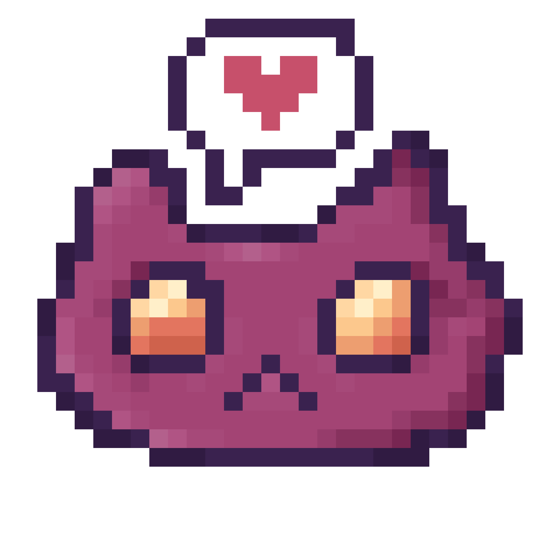 Magenta pixel cat with a heart speech bubble